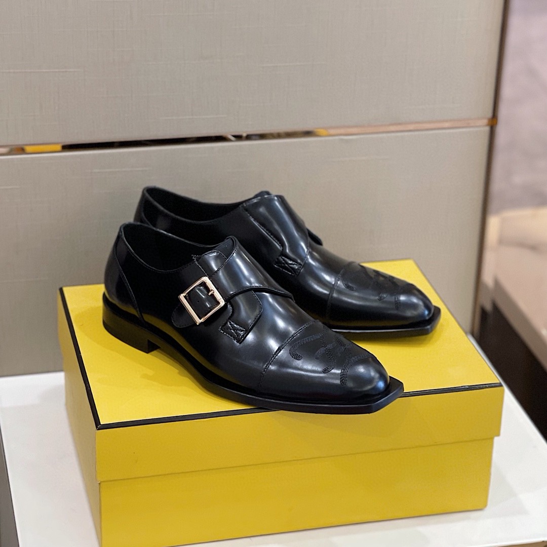 Fendi Monk Strap Shoes Black For Men