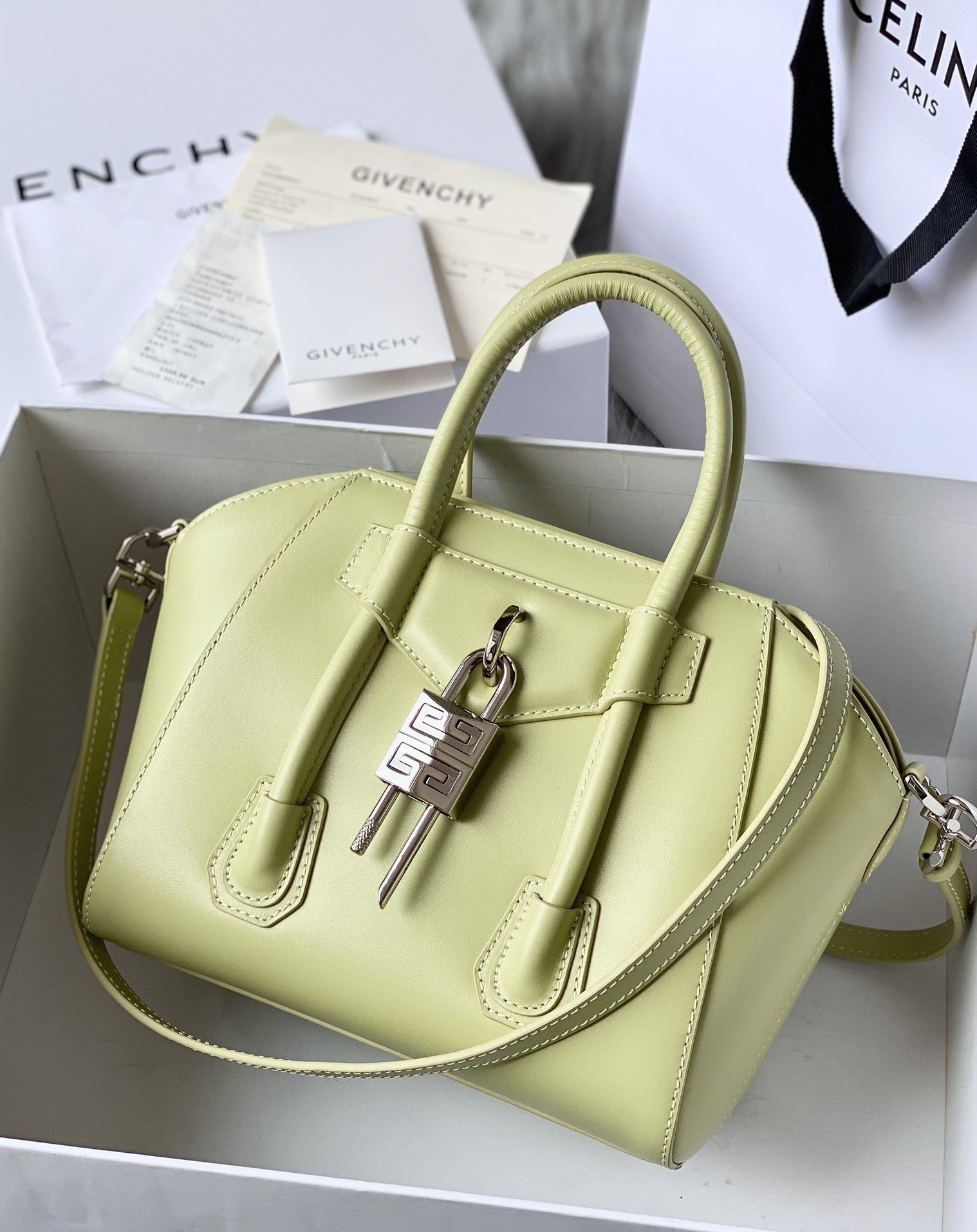 Givenchy Mini Antigona Lock Bag Khaki For Women, Women’s Handbags, Shoulder Bags 8.7in/22cm GVC