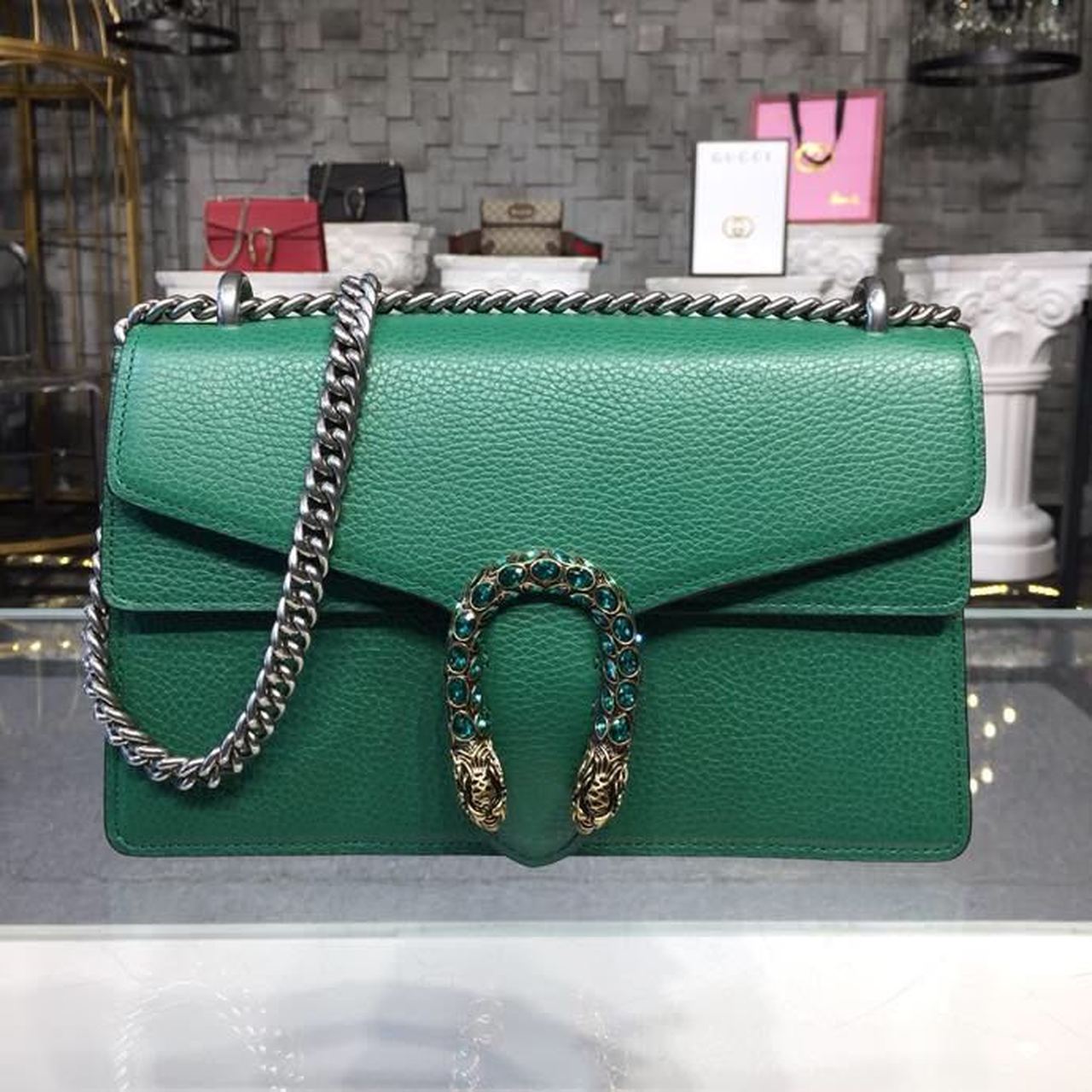 Gucci Dionysus Shoulder Bag Emerald Green Metal-Free Tanned For Women 11in/28cm Gucci 400249 CAOGX 3120