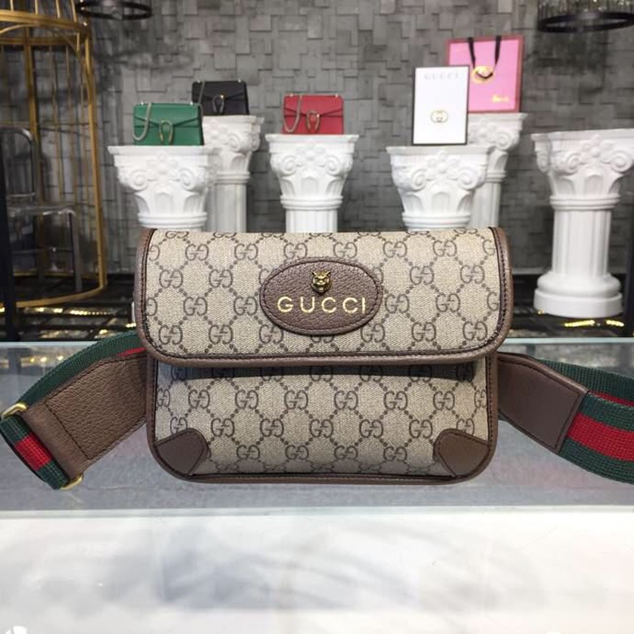 Gucci Neo Vintage Small Messenger Bag Beige/Ebony Gucci Supreme Canvas With Brown For Women 8.5in/22cm Gucci 501050 9C2VT 8745