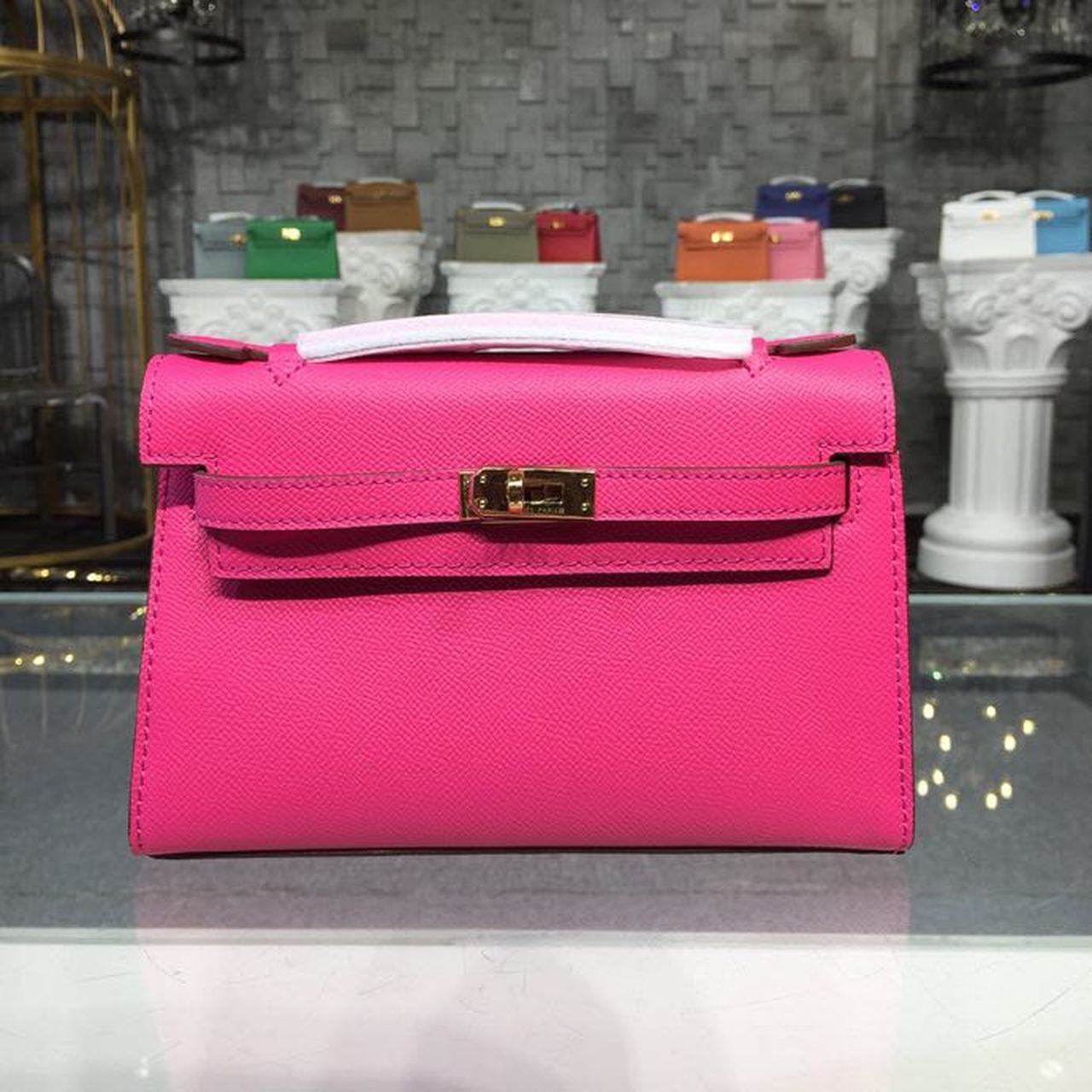 Hermes Mini Kelly KP Pochette Rose Tyrien For Women Gold Toned Hardware 8.7in/22cm 
