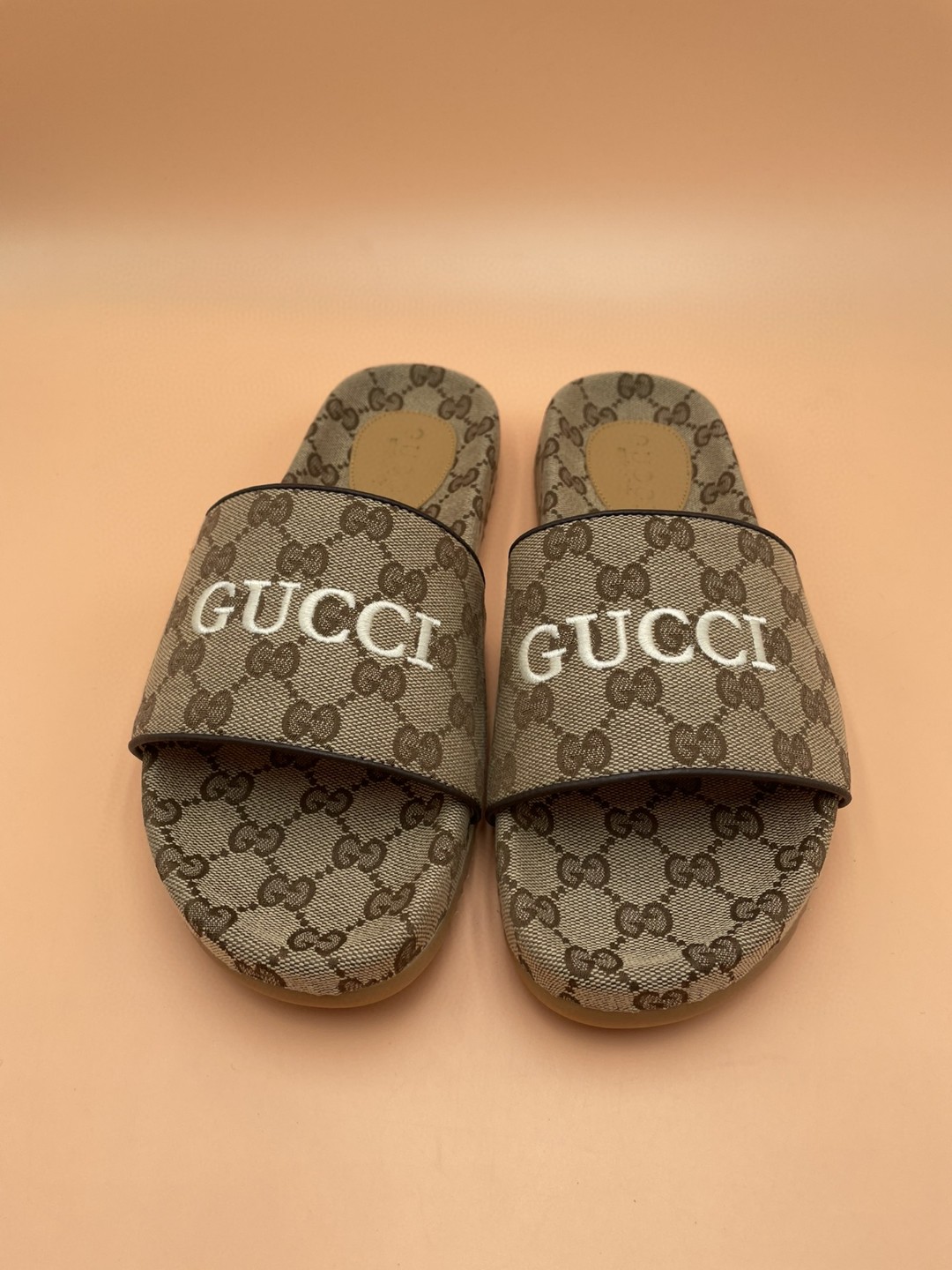 Gucci Men’s Gucci Slide Sandal Gucci Embroidered Brown For Men ‎692951