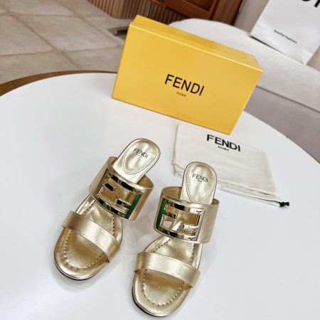 Fendi Baguette Gold Heels For Women