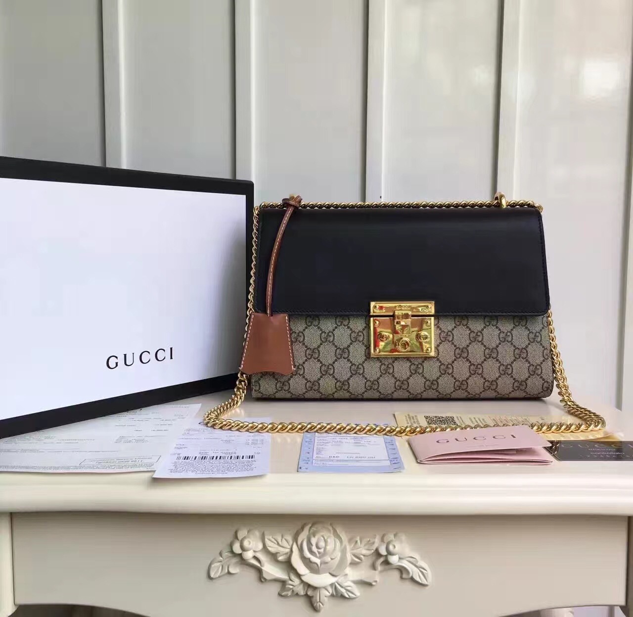 Gucci Padlock Medium Gucci Shoulder Bag Beige/Ebony Supreme Canvas For Women, Women’s Handbags, Crossbody Bags 12in/30cm Gucci 409486