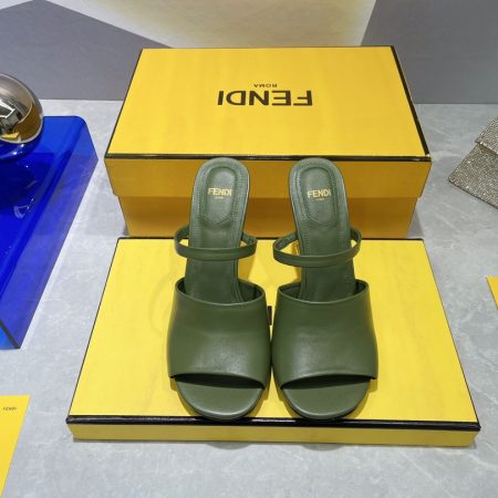 Fendi First Dark Green High-Heeled Sandals For Women 