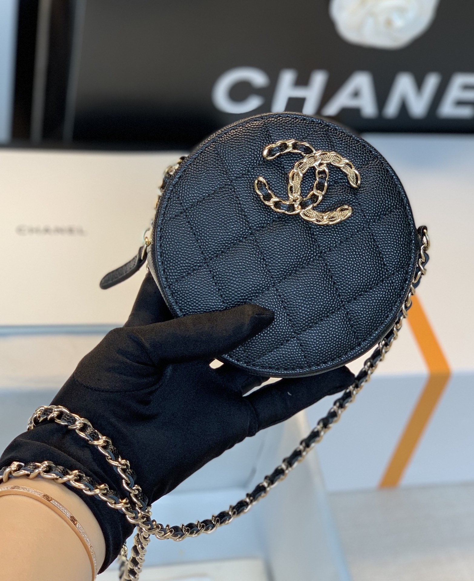 Chanel Round Bag Crossbody Black For Women 4.7in/12cm