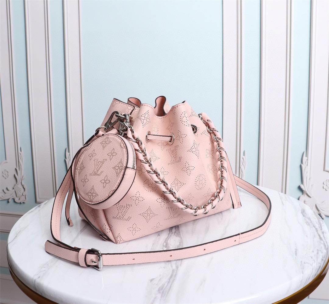 Louis Vuitton Bella Bucket Bag Mahina Magnolia Pink For Women, Women’s Handbags, Shoulder And Crossbody Bags 7.5in/22cm LV M57068
