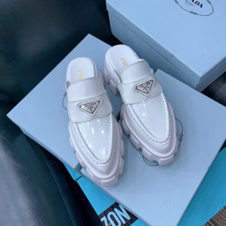 Prada Chocolate Brushed Mules White For Women 2.4in/60mm Prada