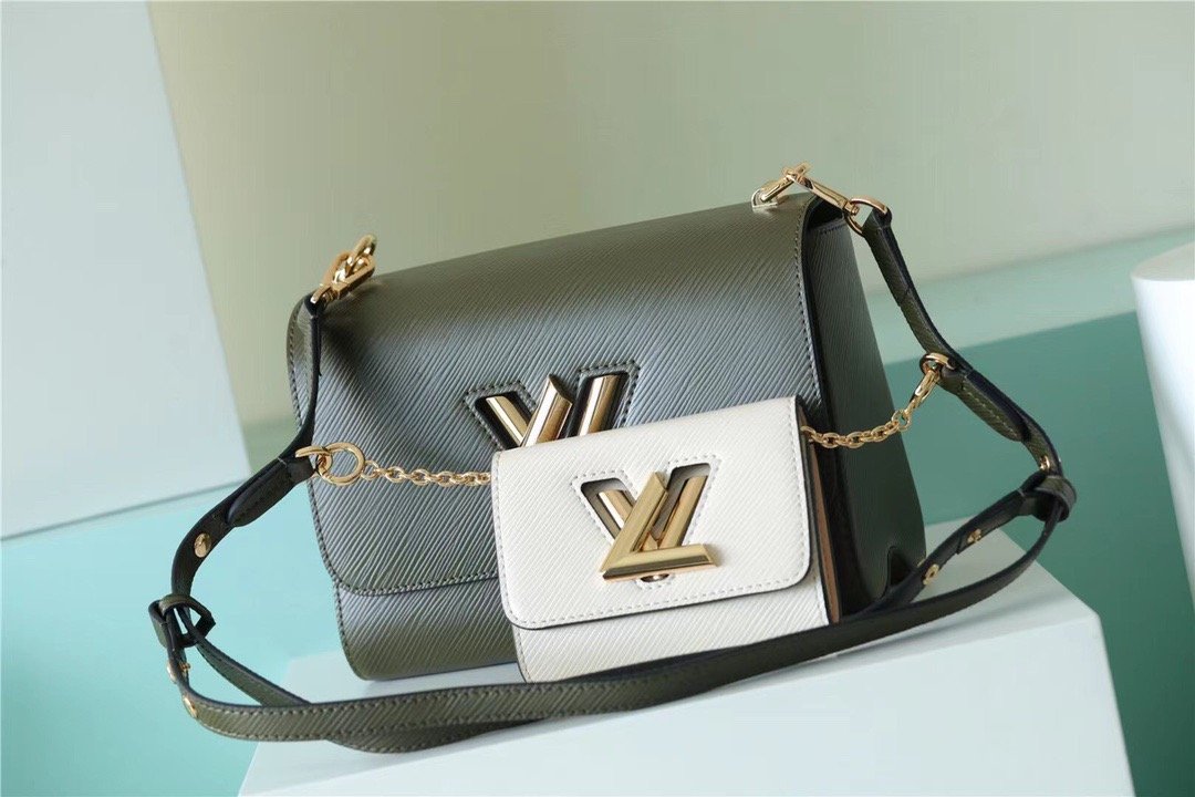 Louis Vuitton Twist MM Bag, Shoulder and Cross Body Bags For Women Kaki / Quartz White 9.1in/23cm LV M59884