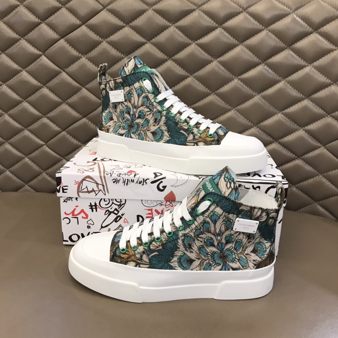 Dolce & Gabbana Two-Tone Canvas Portofino Light Mid-Top Sneakers With DG Logo Grey For Men DG Shoes