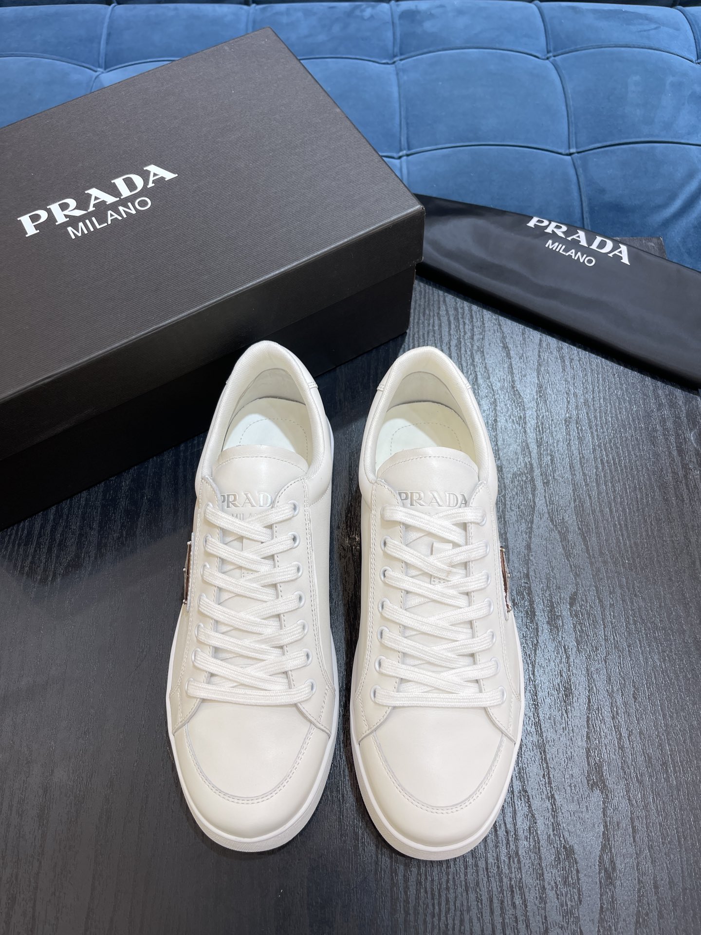 Prada Brushed Sneakers White For Men 1in/25mm PRD