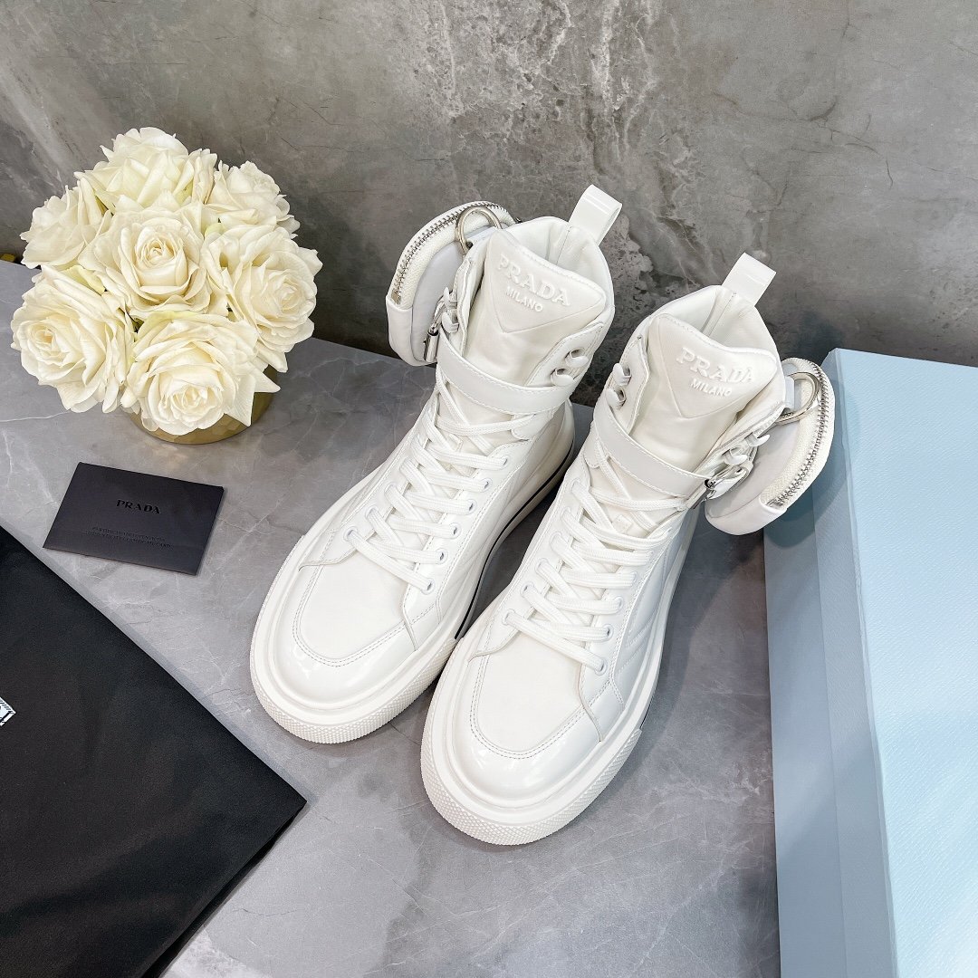 Prada Macro Re-Nylon And Brushed High-Top Sneakers White For Women 1.8in/45mm Prada