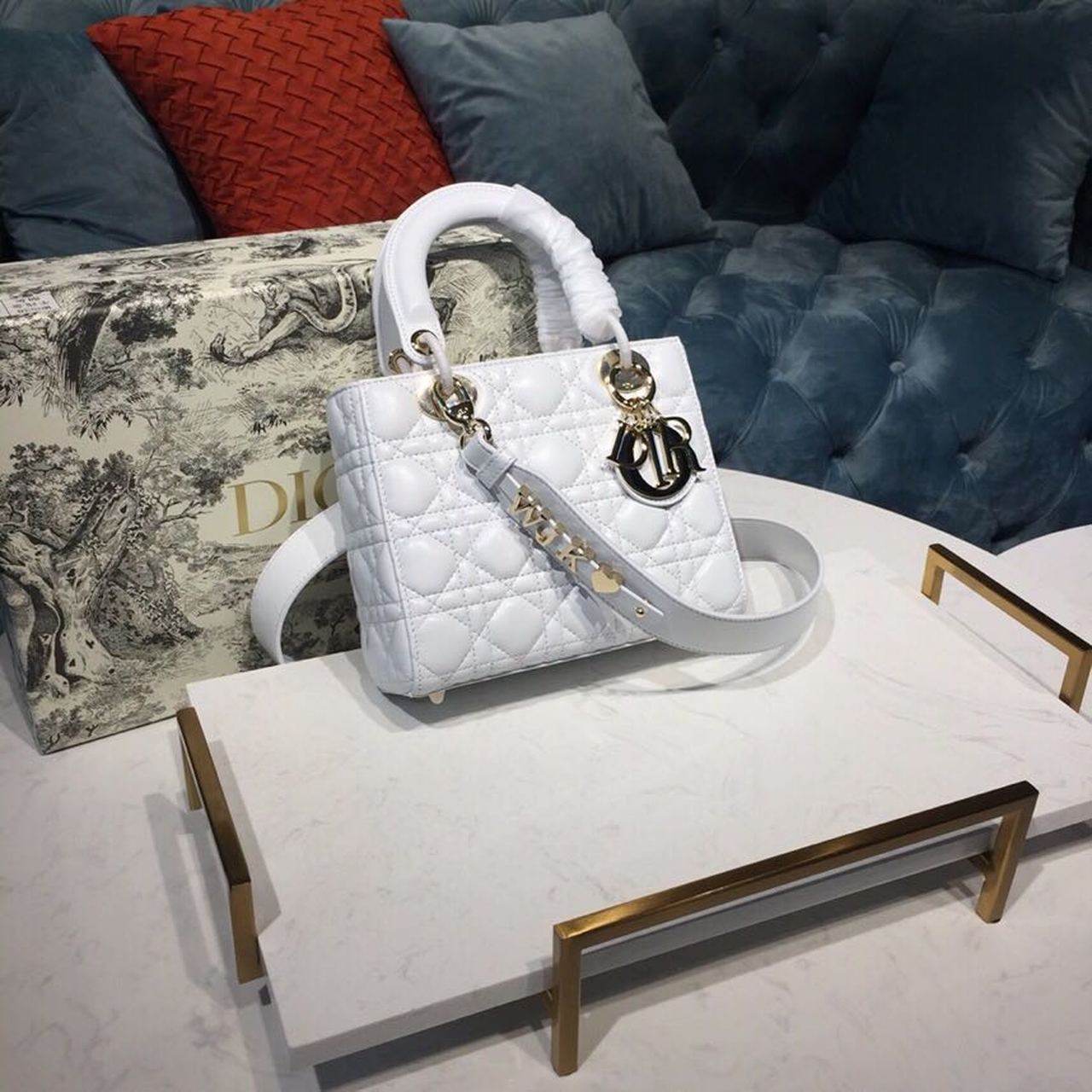 Christian Dior Small Lady Dior My ABCDior Bag Latte Cannage White For Women 20cm/8in CD M0538OCAL_M030