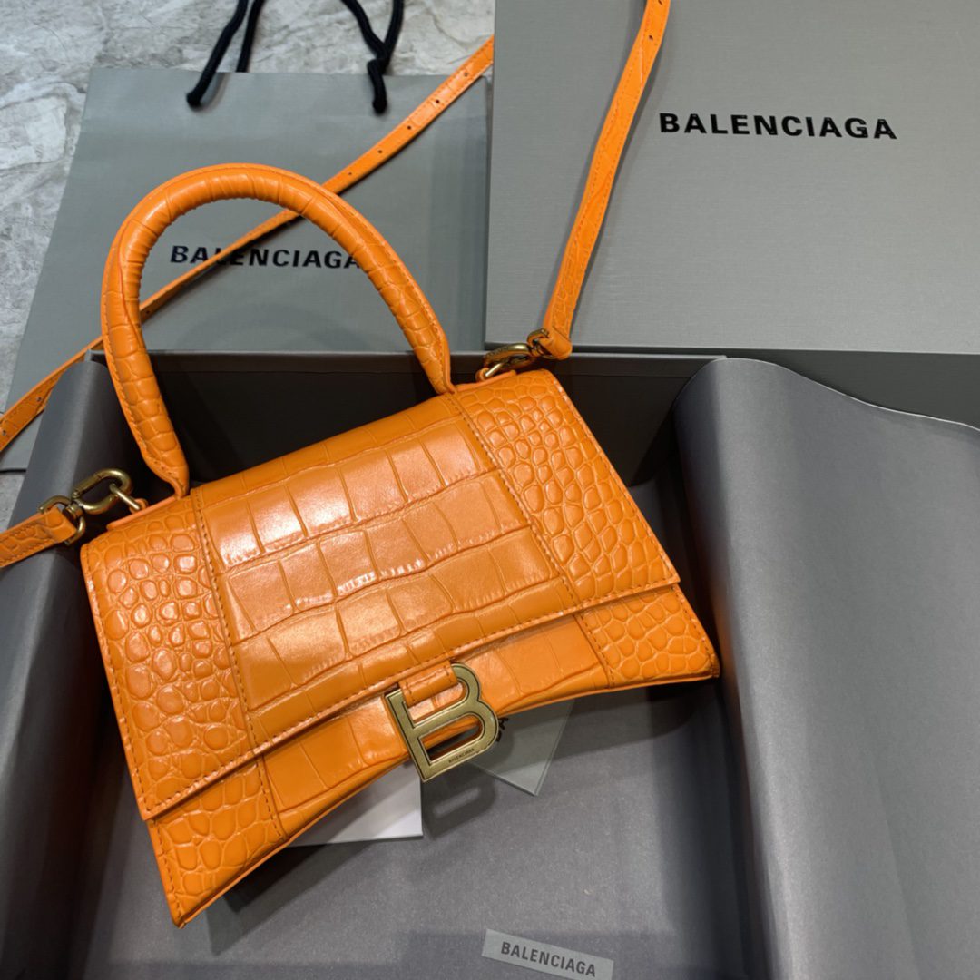BALENCIAGA Hourglass Small Handbag In Orange, For Women, Women’s Bags 9in/23cm