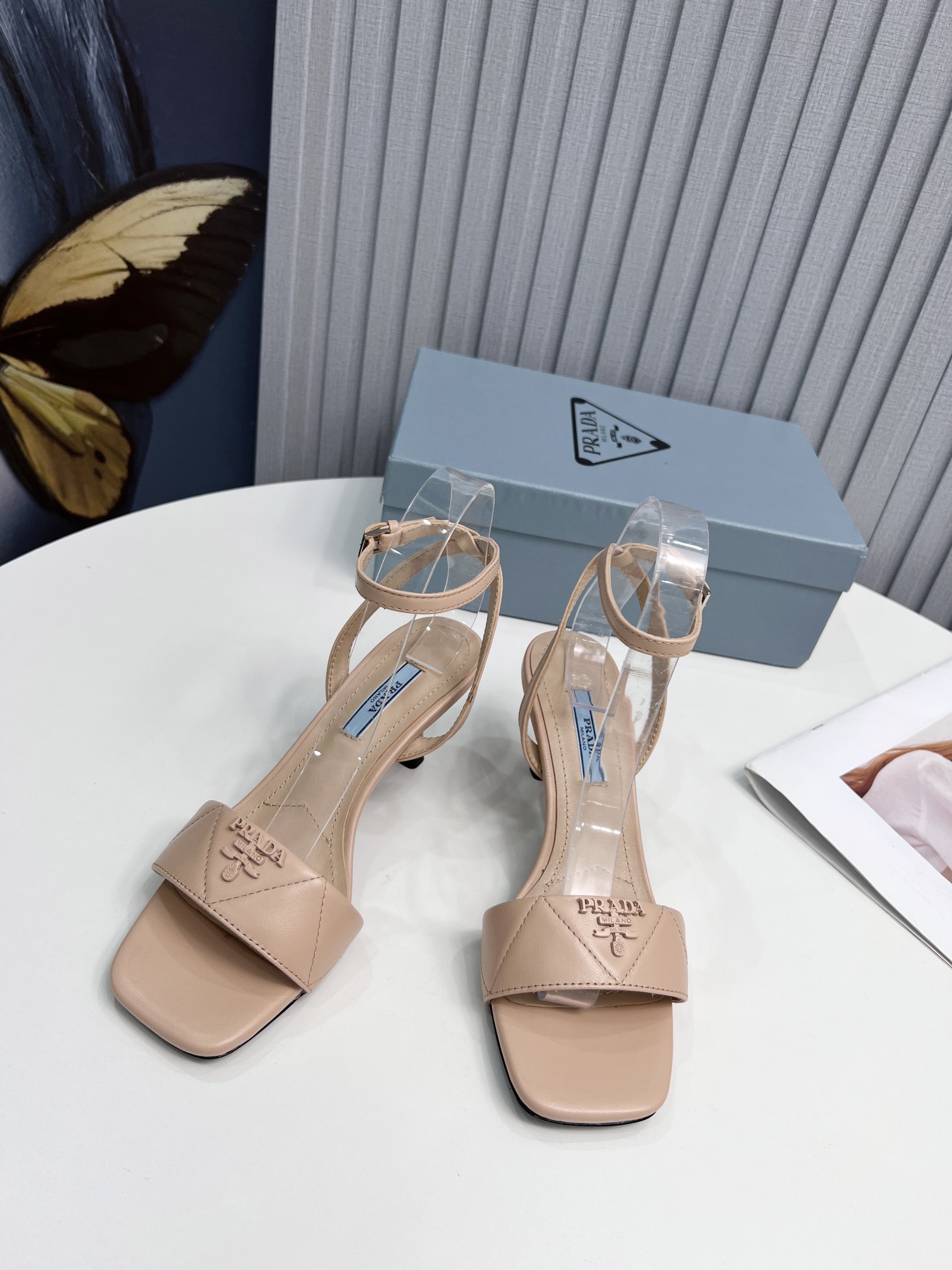 Prada Quilted Nappa Sandals Beige For Women 2.6in/65mm Prada