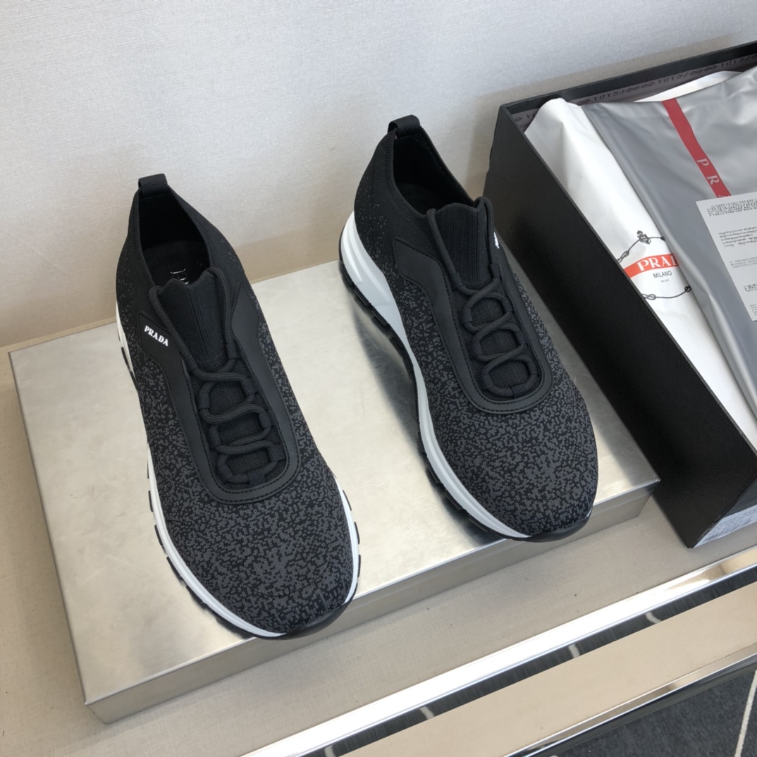 Prada Knit Fabric Sneakers Grey For Men 1.6in/40mm Prada