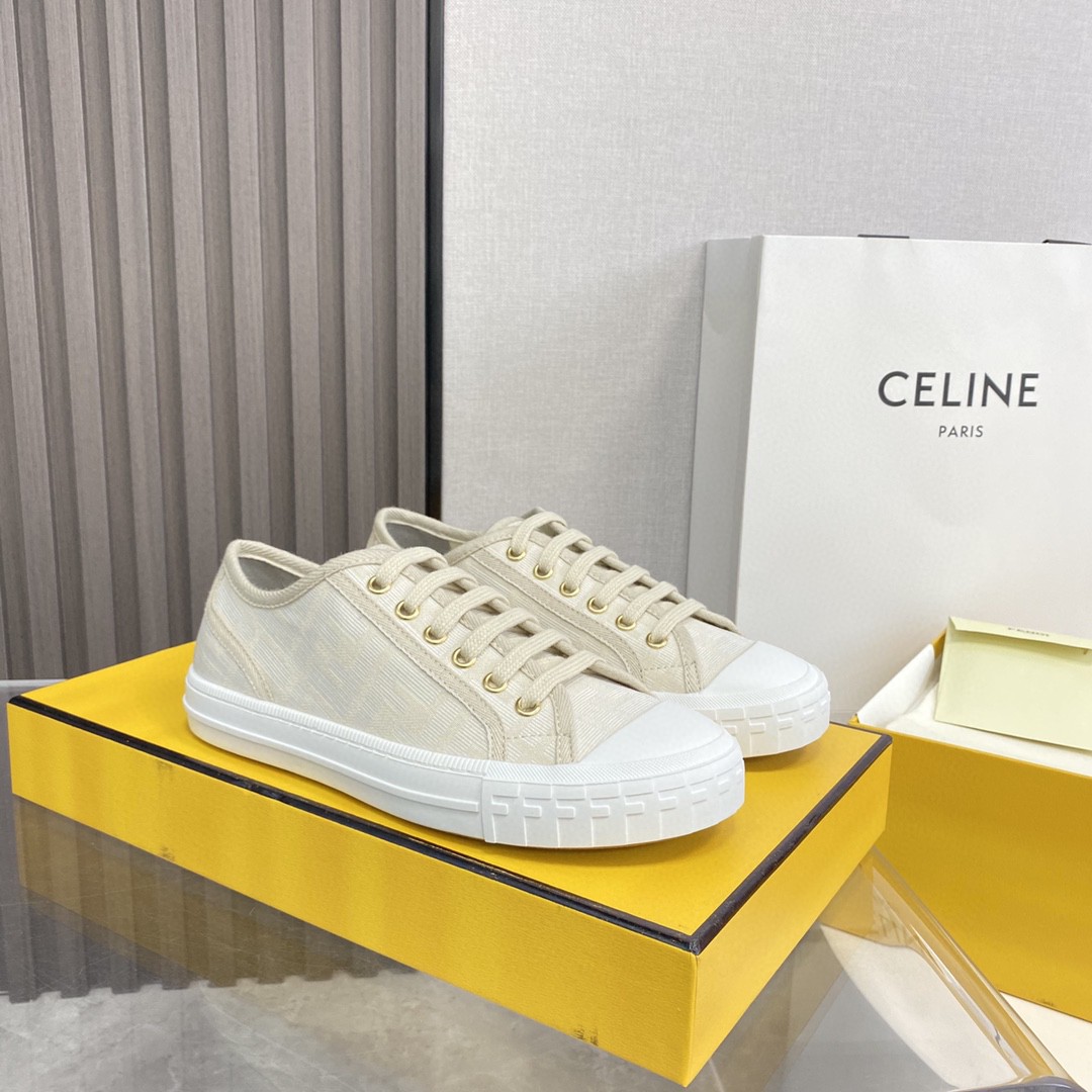 Fendi Domino Fabric Sneakers Beige For Women