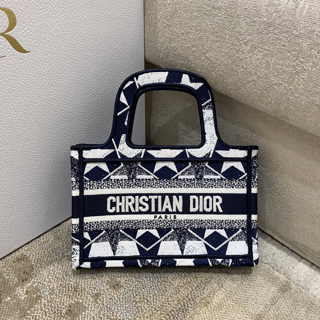 Christian Dior Mini Book Tote Bag in Dior Étoile Embroidery Dior Bag, Blue/White, For Women Women’s Handbags, 22.5cm CD