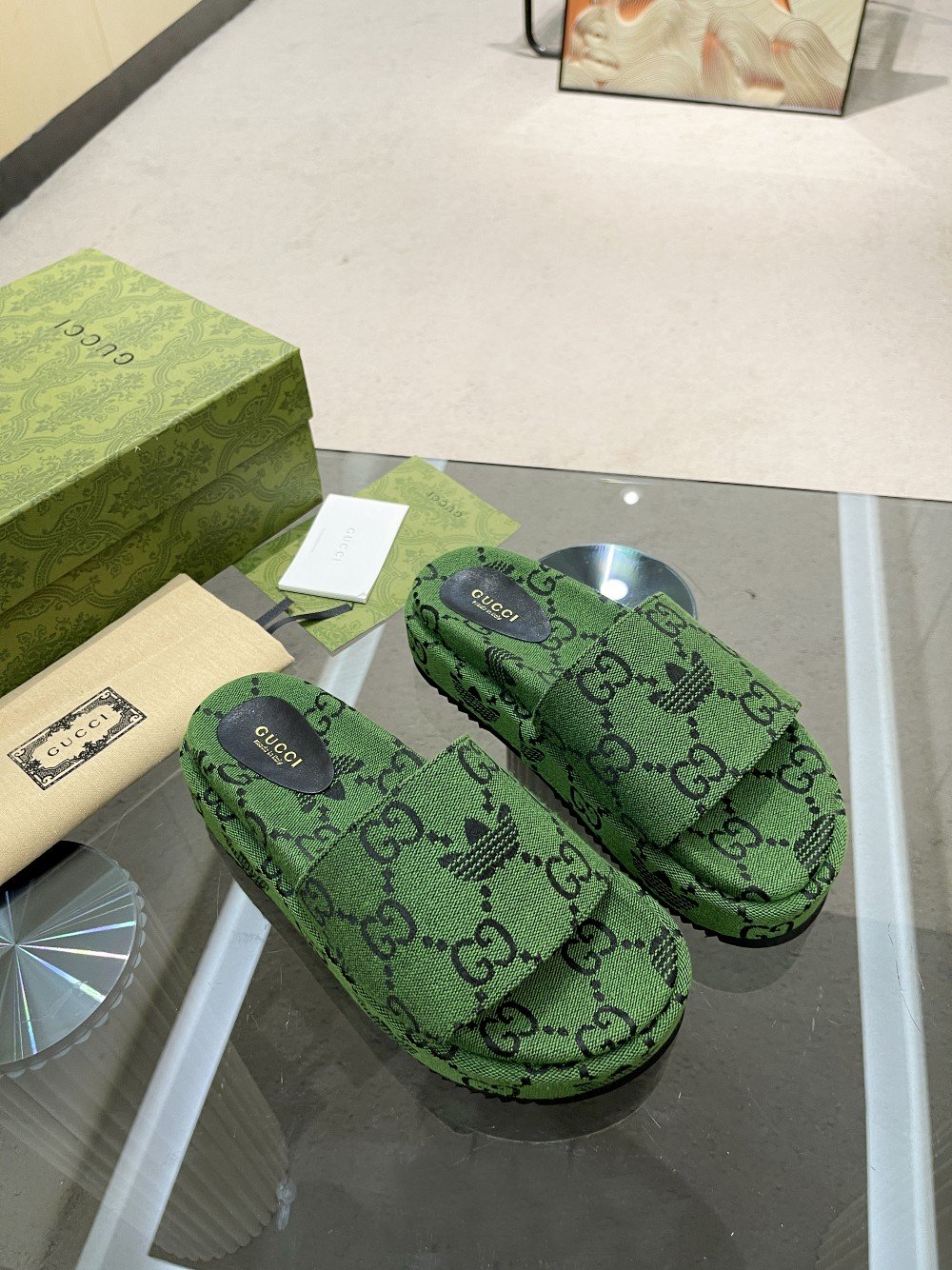 Gucci x Adidas Women’s Gucci Platform Sandal Dark Green For Women GG