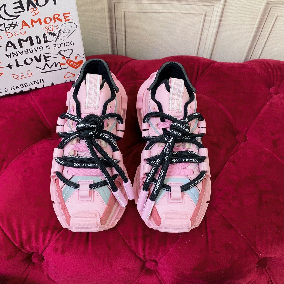 Dolce & Gabbana Mixed-Material Space Sneakers Pink For Women DG Shoes CK1963AY0288L427