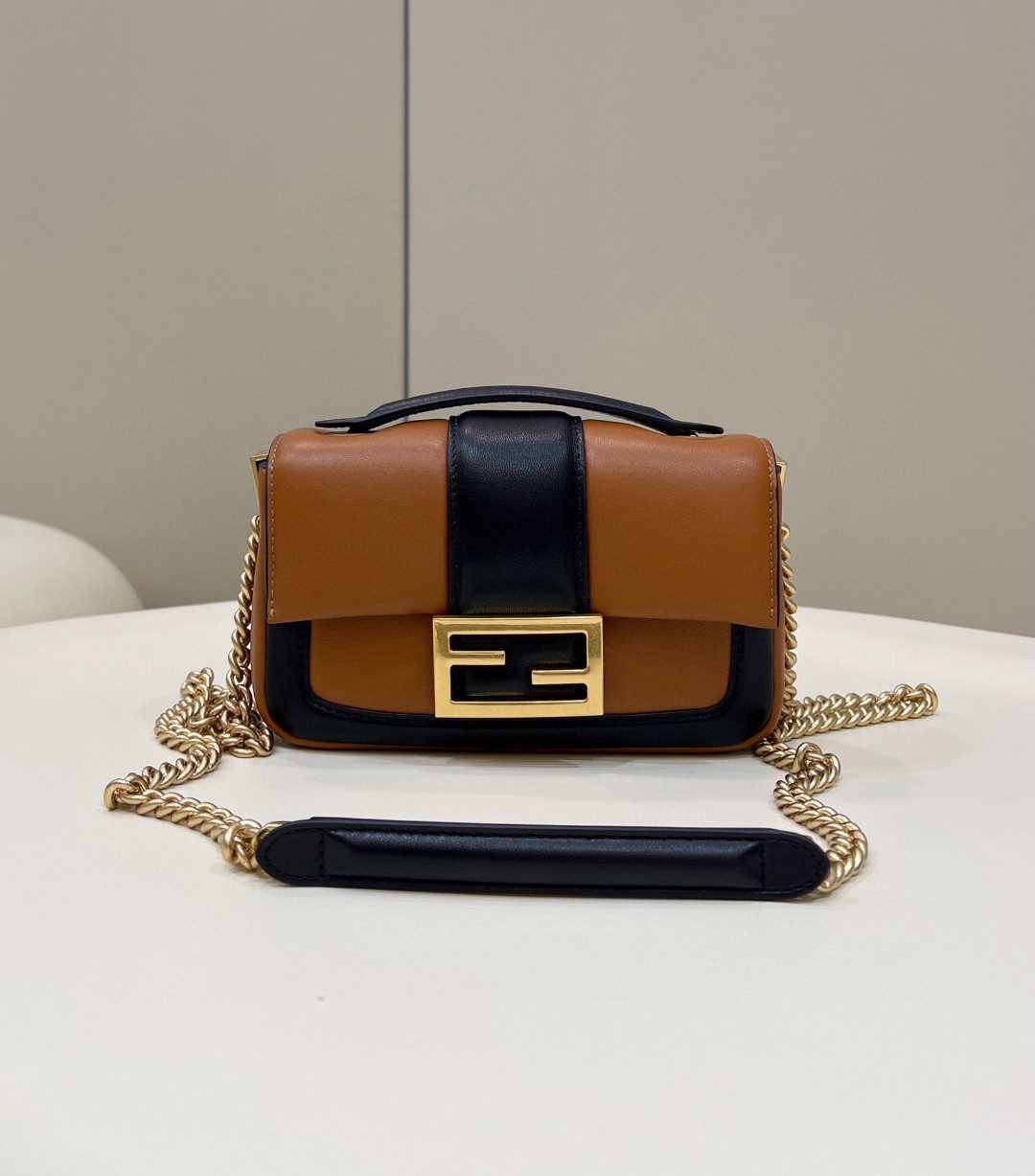 Fendi Baguette Chain Brown and Black Bag For Woman 19cm/7.5in
