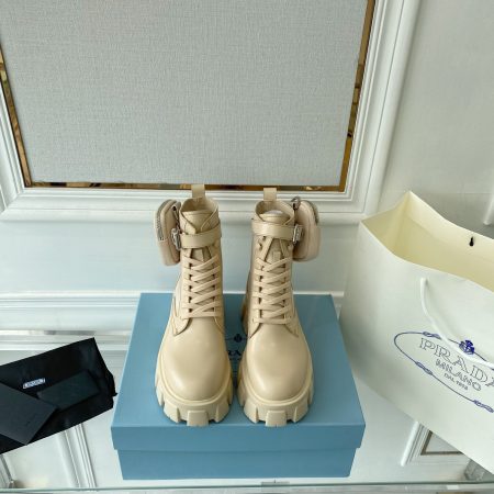 Prada Monolith And Nylon Fabric Boots Beige For Women 2.2in/55mm Prada 1T255M_3LJS_F0F24_F_B055