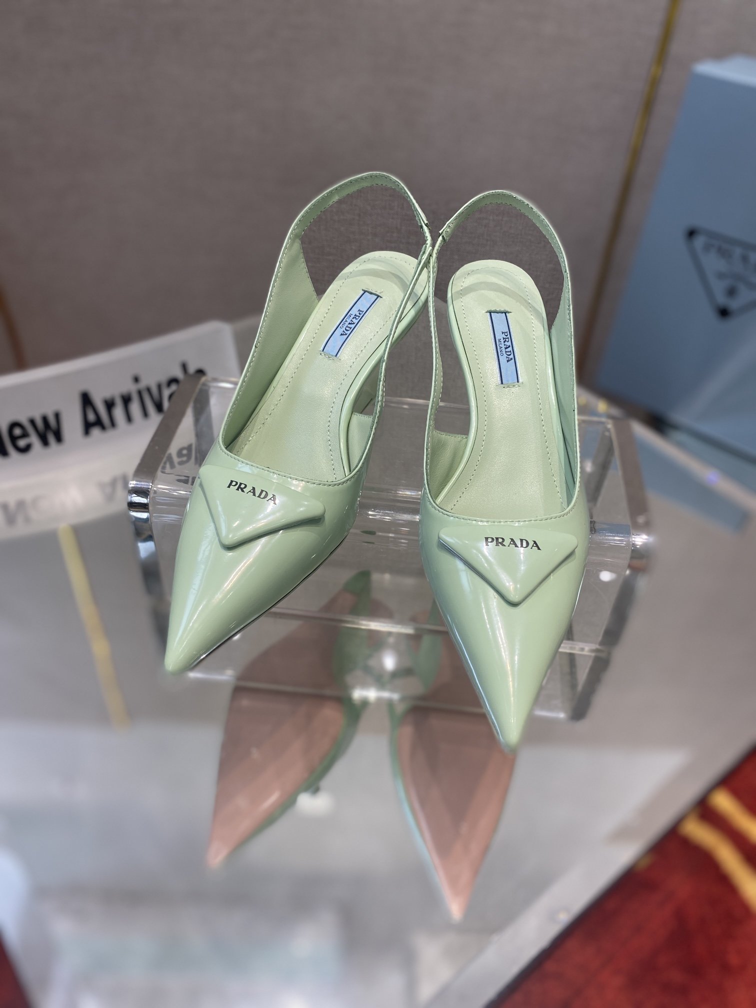 Prada Brushed Slingback Pumps Green For Women 2.6in/65mm Prada