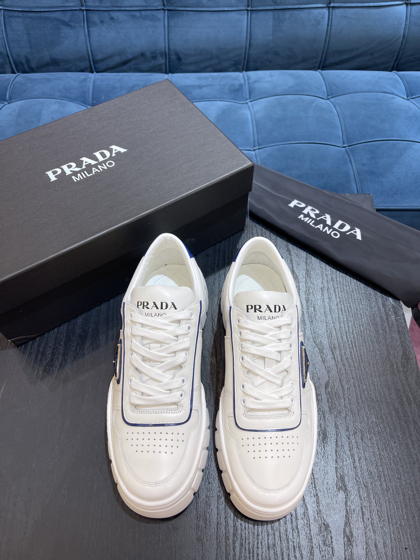 Prada Sneakers White/Blue For Men Prada