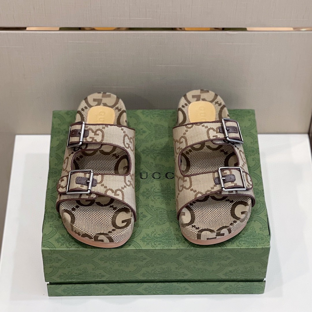 Gucci Men’s Maxi Gucci Slide Sandal With Straps Beige And Ebony For Men 658020 2HK60