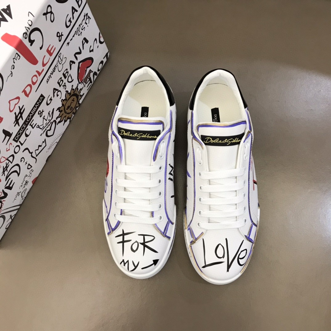 Dolce & Gabbana Limited Edition Portofino Sneakers With DG Logo White For Men DG Shoes