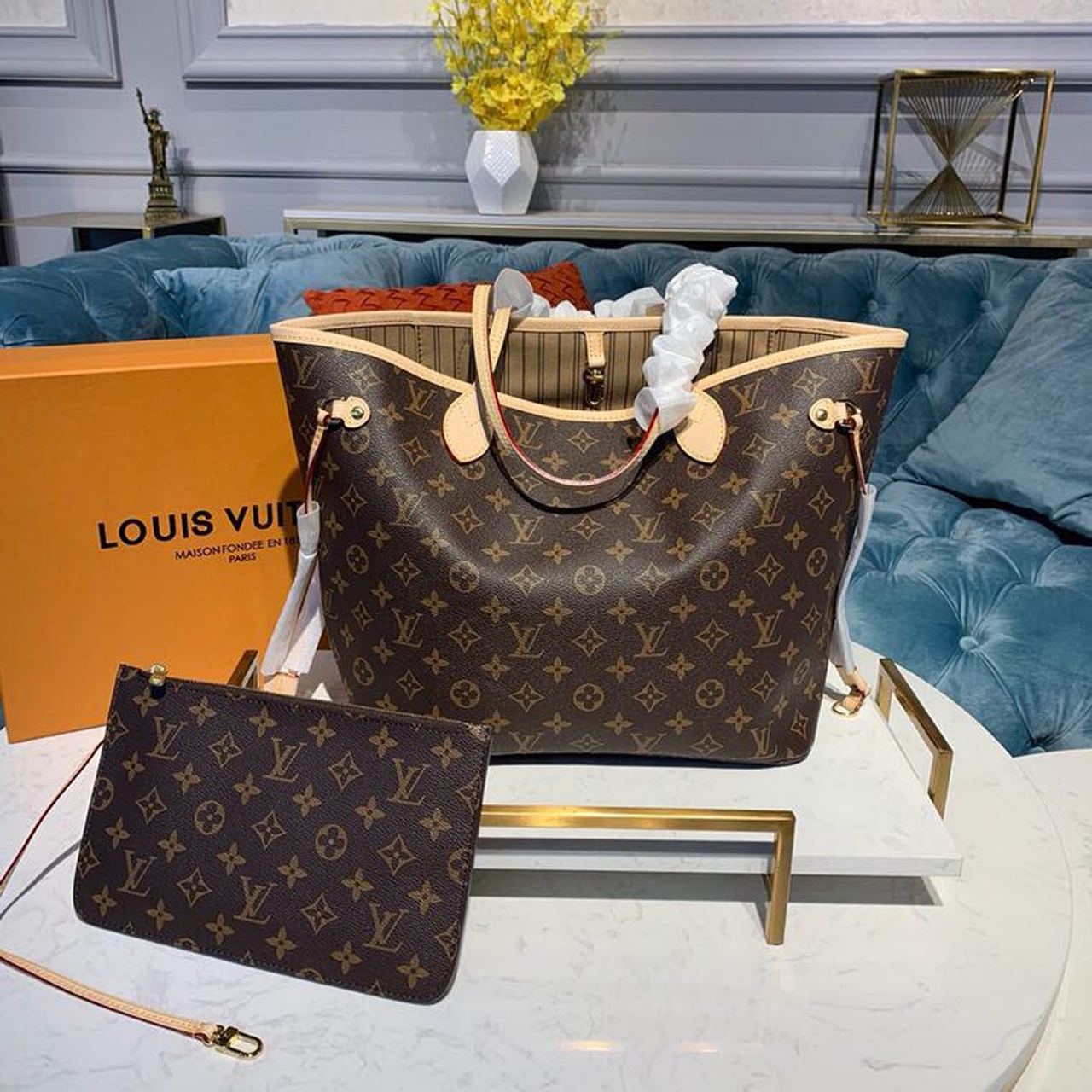 Louis Vuitton Neverfull MM Tote Bag Monogram Canvas For Women, Women’s Handbags, Shoulder Bags 12.6in/32cm LV M40995