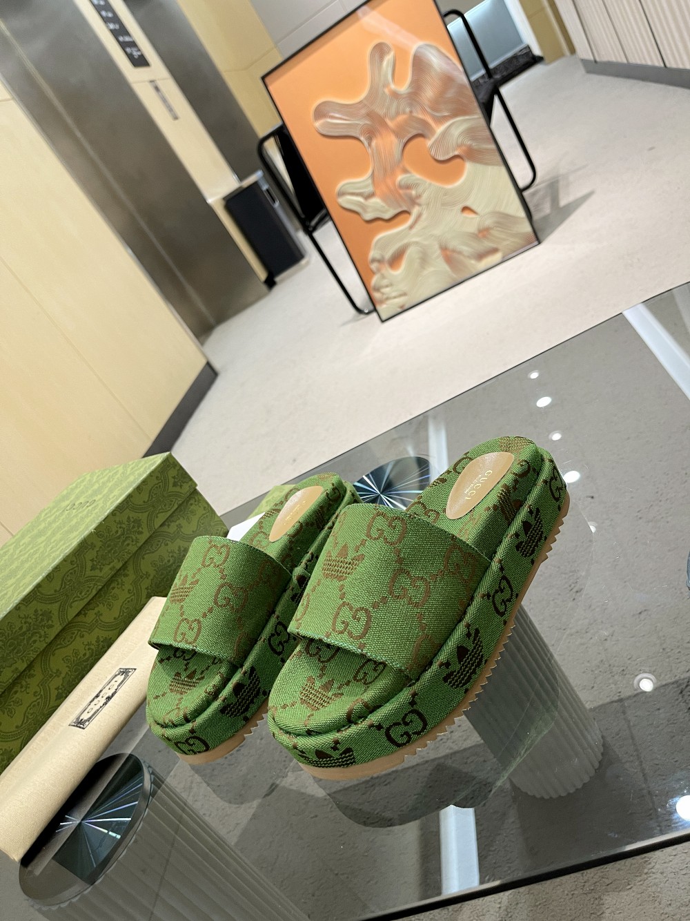 Gucci x Adidas Women’s Gucci Platform Sandal Green For Women GG