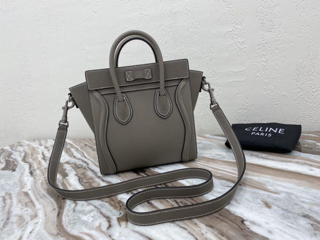 Celine Nano Luggage Bag In Drummed Brown For Women 8in/20cm 