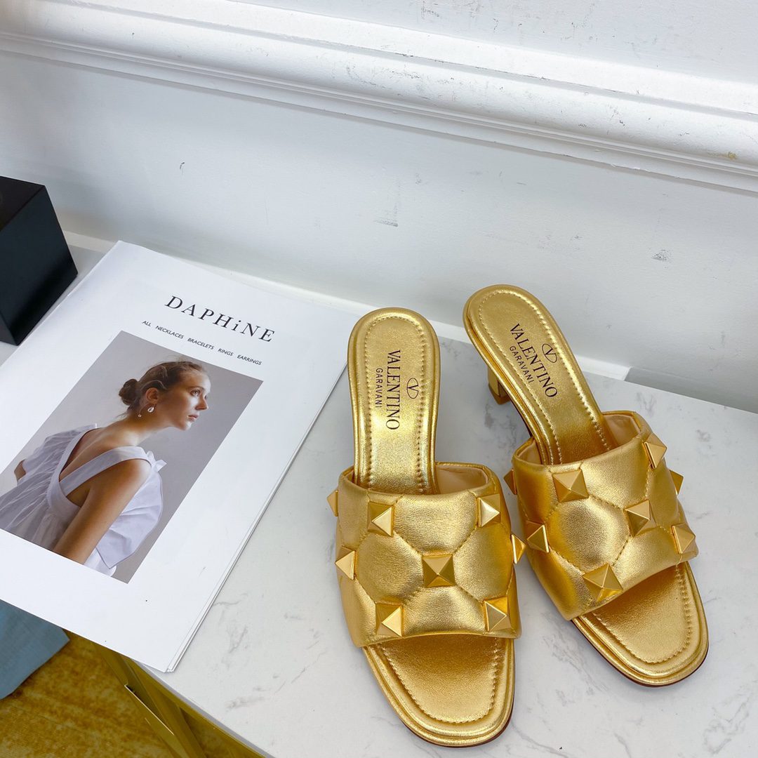 Valentino Garavani Quilted Roman Stud Heeled Sandals Gold For Women XW2S0BK3