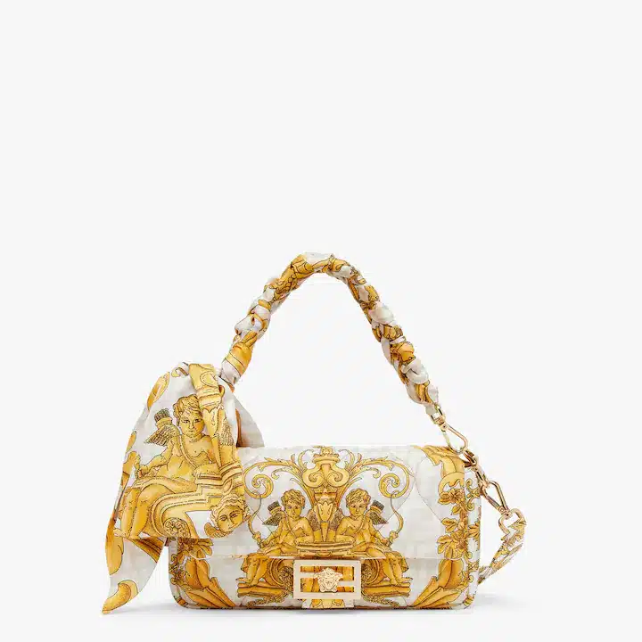 FENDI X VERSACE Silk Quilted FF Fendace Baguette White Multicolor - LuxurBags