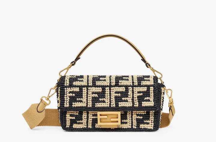 Fendi Baguette Black raffia back with crocheted FF - LuxurBags