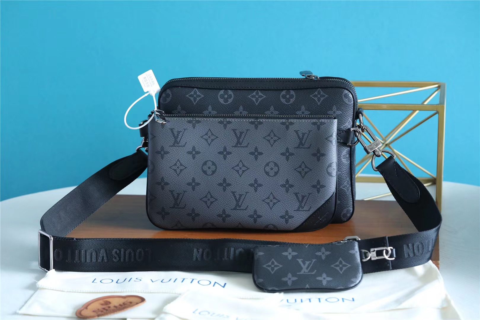 Louis Vuitton Trio Messenger Monogram Eclipse and Monogram Eclipse Reverse For Men, Men’s Bags, Shoulder And Crossbody Bags 9.5in/25cm LV M69443