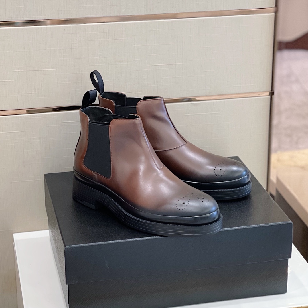 Prada Brushed Chelsea Boots Brown For Men 1.8in/45mm Prada