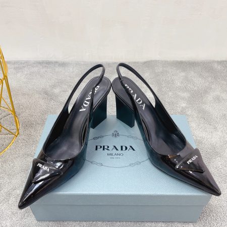 Prada Patent Sling-Back Pumps Black For Women 3.5in/90mm Prada