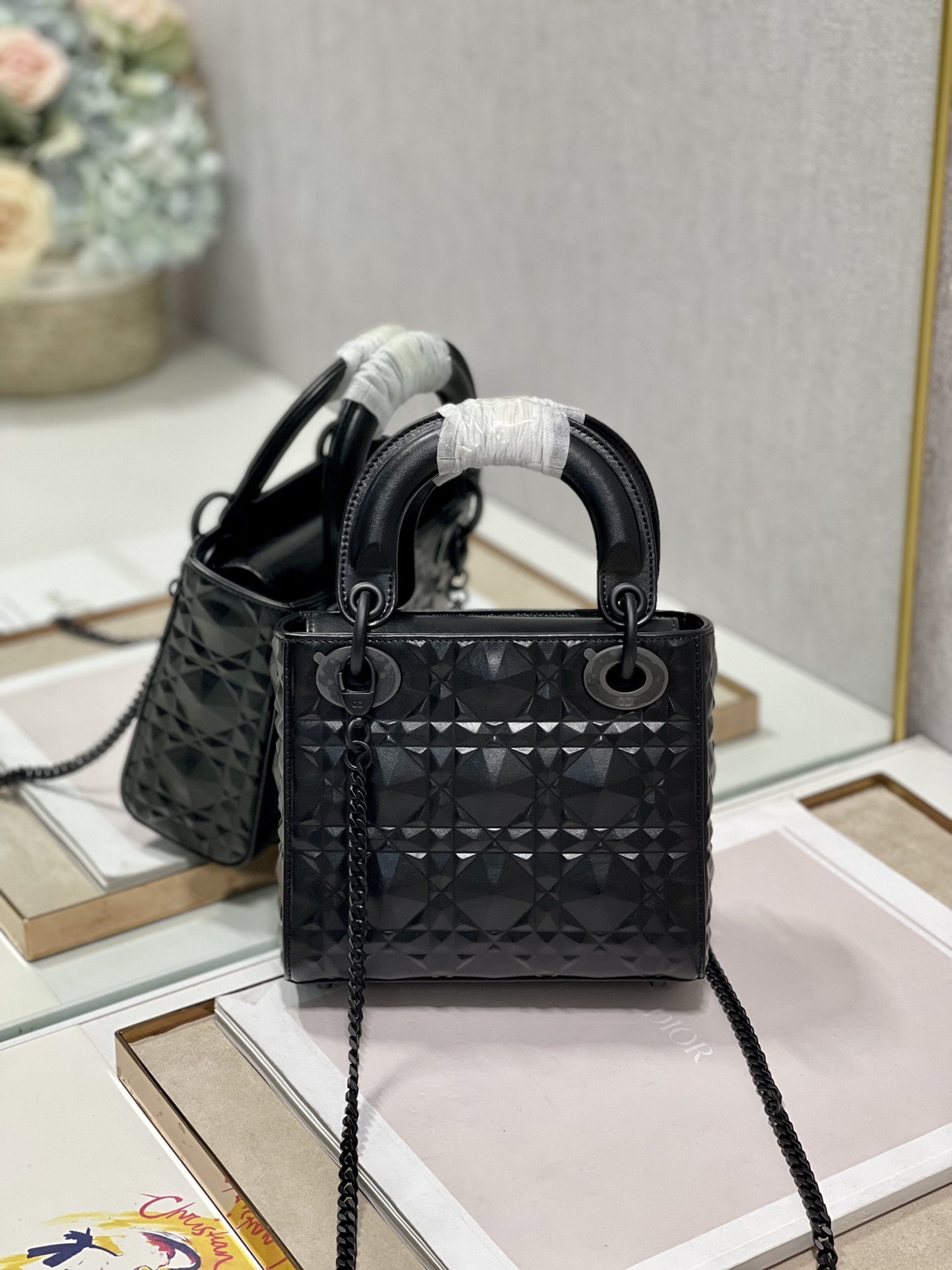 Christian Dior Mini Lady Dior Bag Cannage with Beaded Motif, Black, For Women Women’s Handbags, Crossbody Bags, 17cm CD M0505SNEA_M900