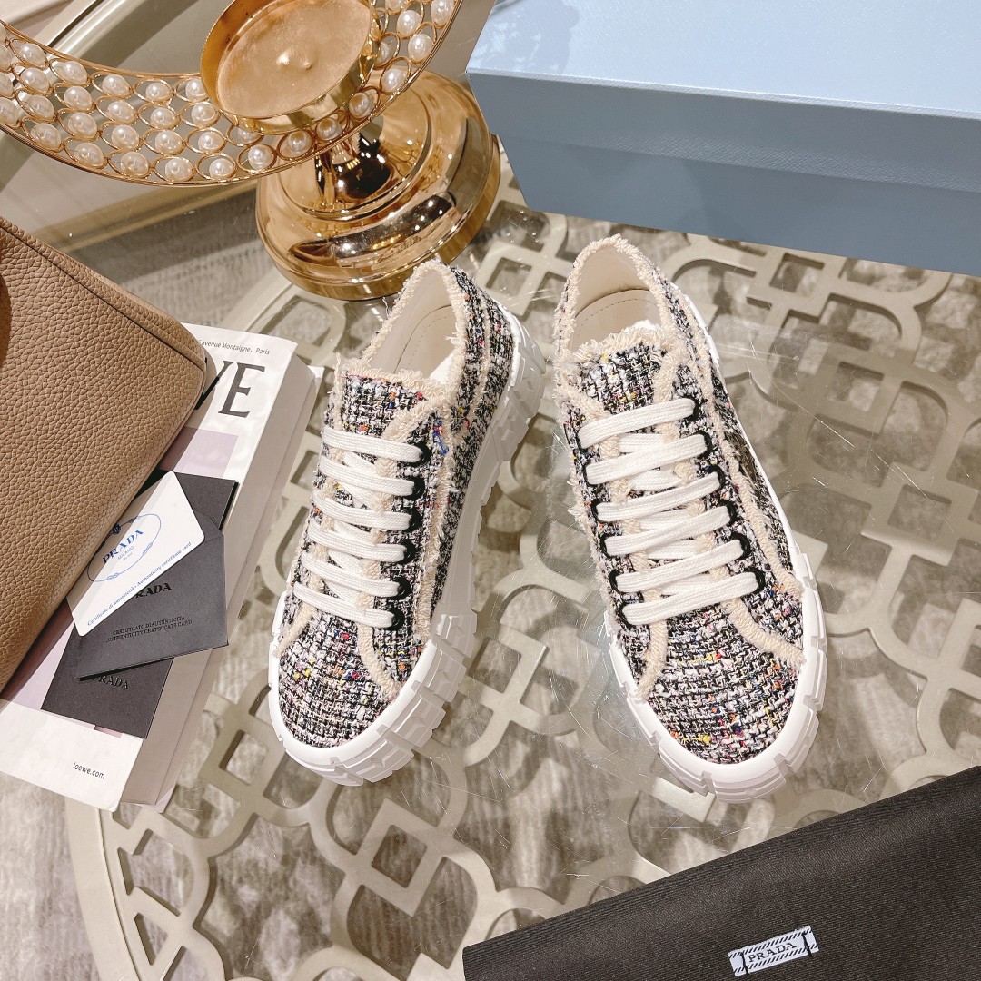 Prada Gabardine Canva Double Wheel Sneakers Black For Women 2in/50mm Prada