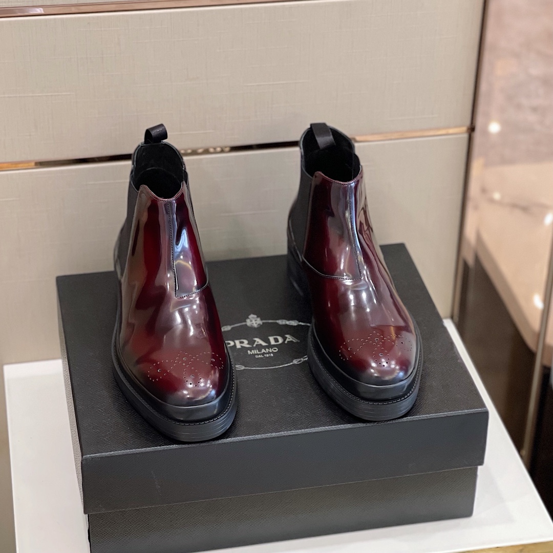 Prada Brushed Chelsea Boots Burgundy For Men 1.8in/45mm Prada