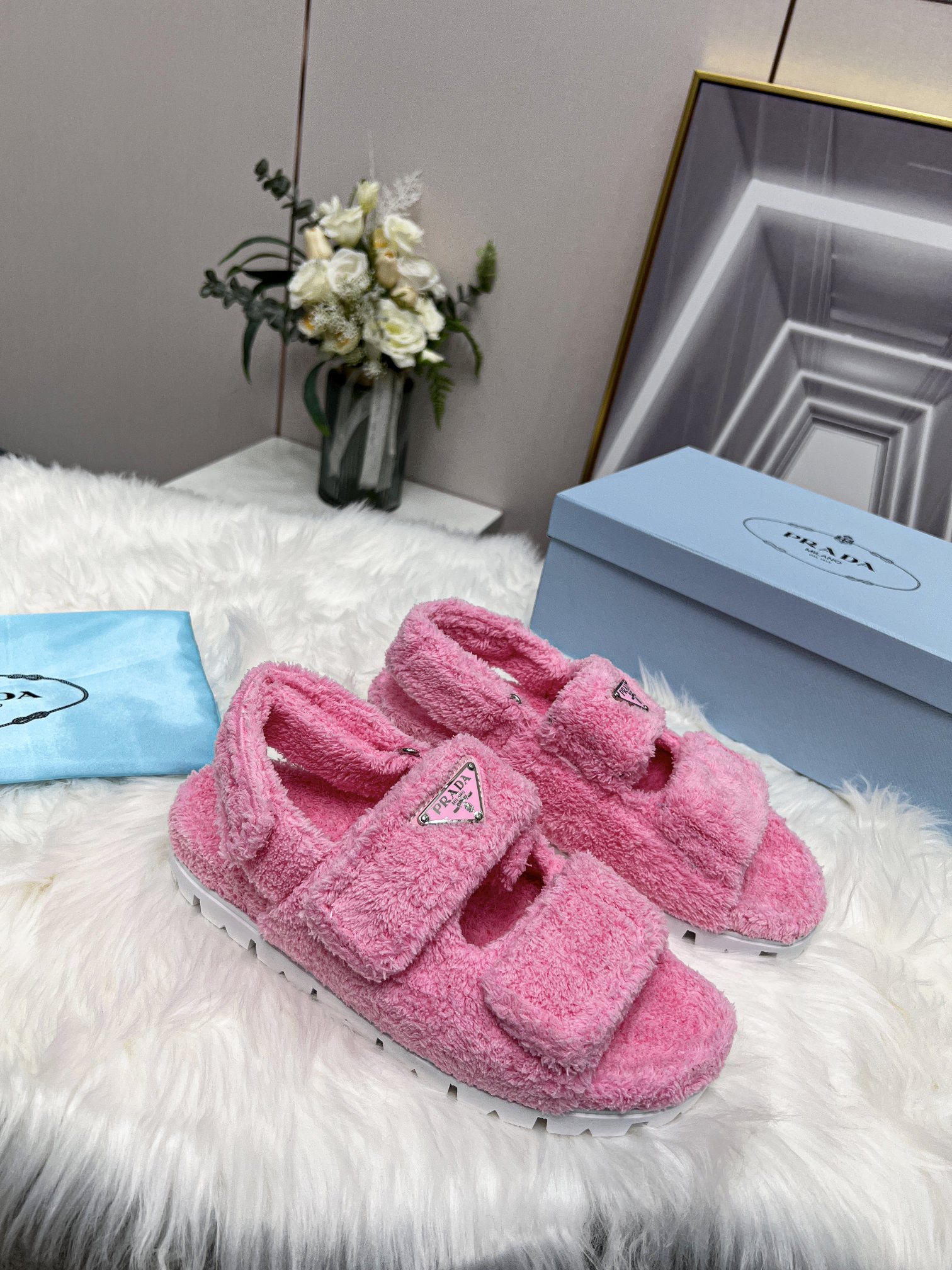 Prada Terrycloth Sandals Pink For Women 0.8in/20mm Prada 1X737M_H39_F0442_F_D020