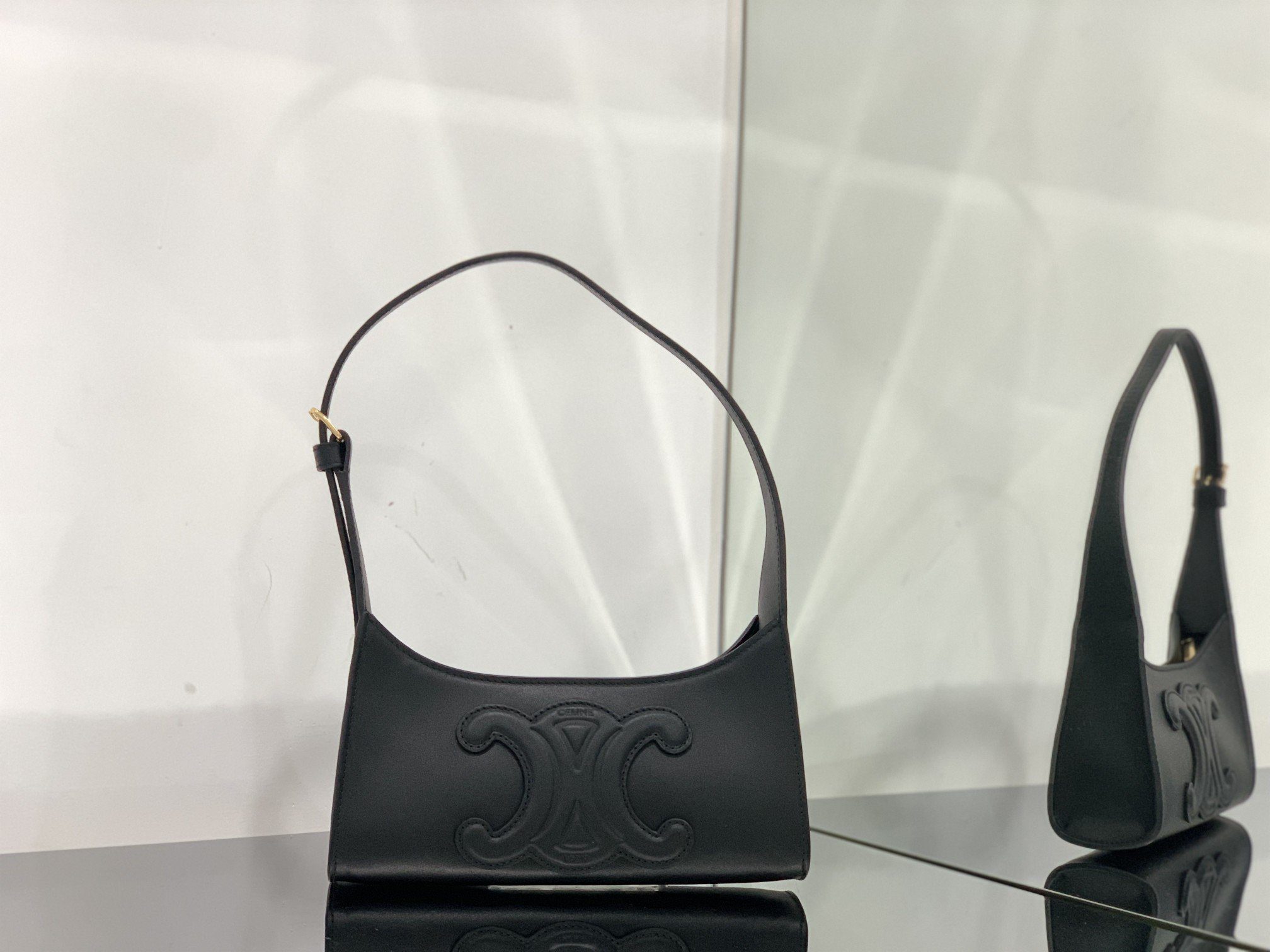 Celine Cuir Triomphe Bag Black For Women 9in/24cm