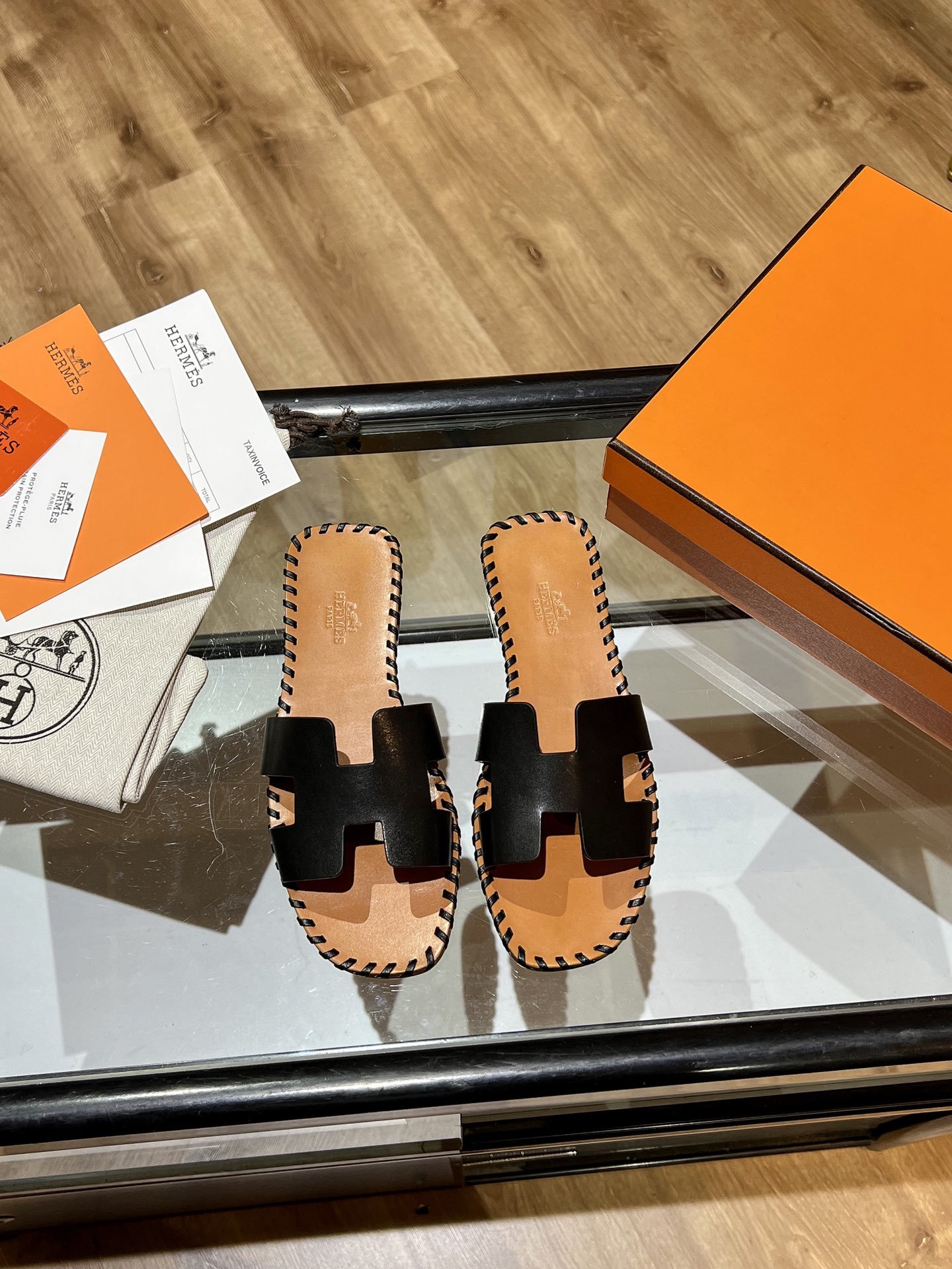 Hermes Oran Sandal Brown/Black For Women, Women’s Shoes