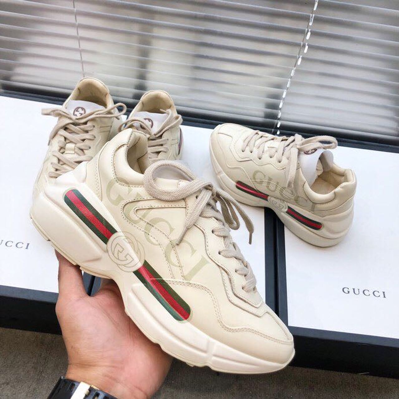 Gucci Women’s Rhyton Gucci Logo Sneaker White For Women Gucci 528892 DRW00 9522