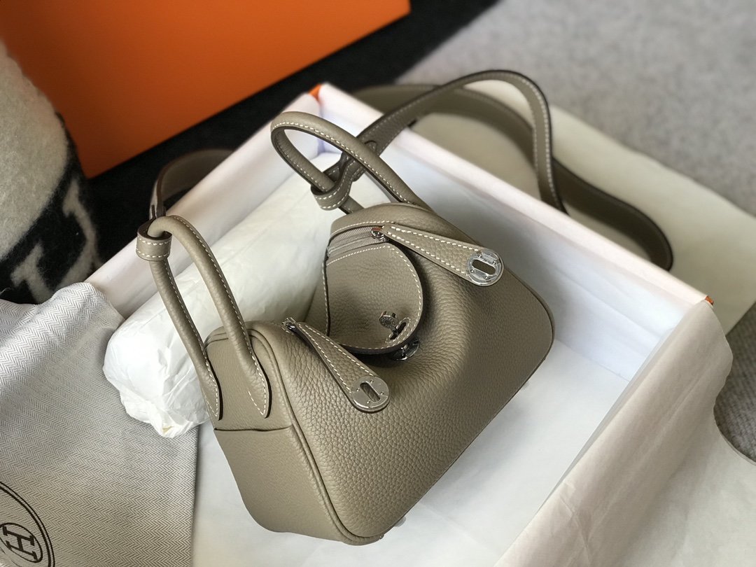 Hermes Lindy Mini Bag Light Grey With Gold Hardware For Women, Women’s Handbags, Shoulder And Crossbody Bags 7.5in/19cm