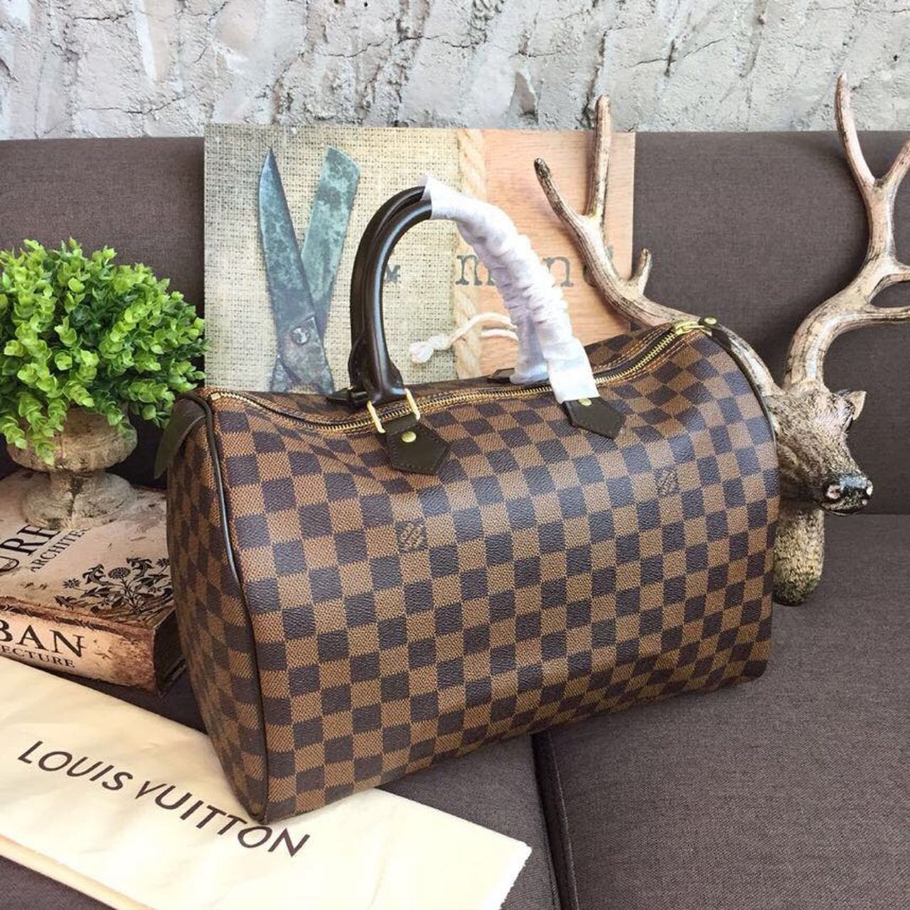 Louis Vuitton Speedy 35 Damier Ebene Canvas For Women, Women’s Handbags, Travel Bags 13.8in/35cm LV N41363