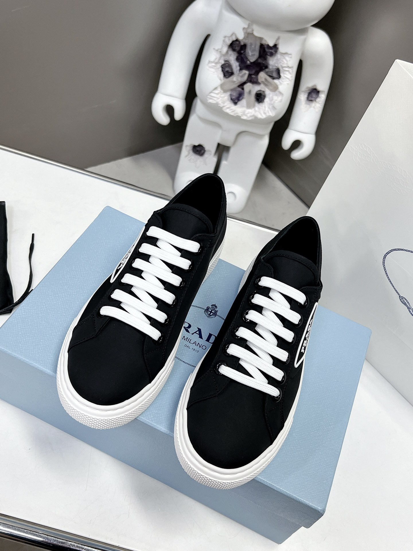 Prada Macro Re-Nylon And Brushed Sneakers Black For Women 1.2in/30mm Prada
