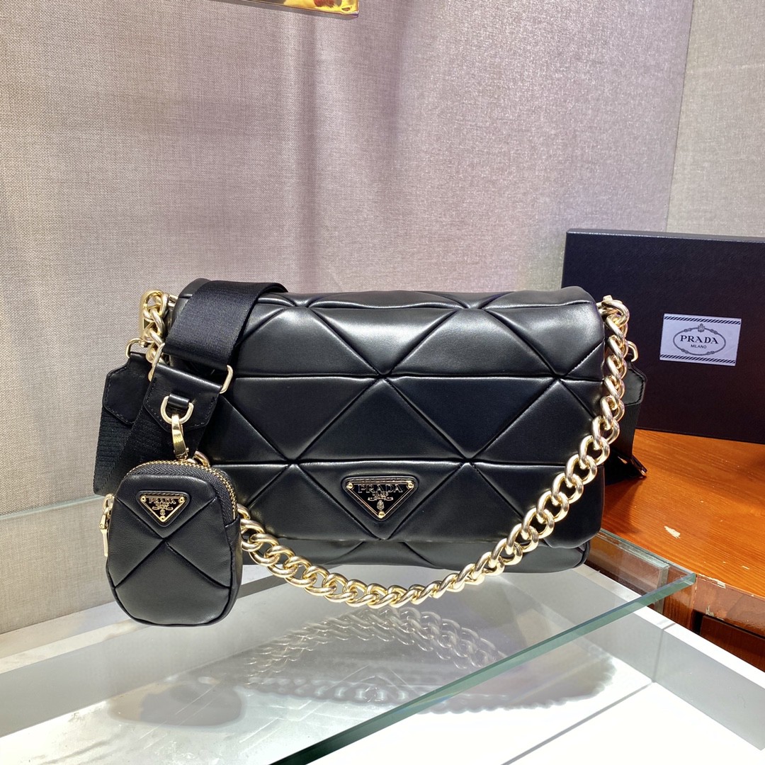 Prada Re-Nylon Padded Shoulder Bag Black For Women, Women’s Bags 11in/28cm